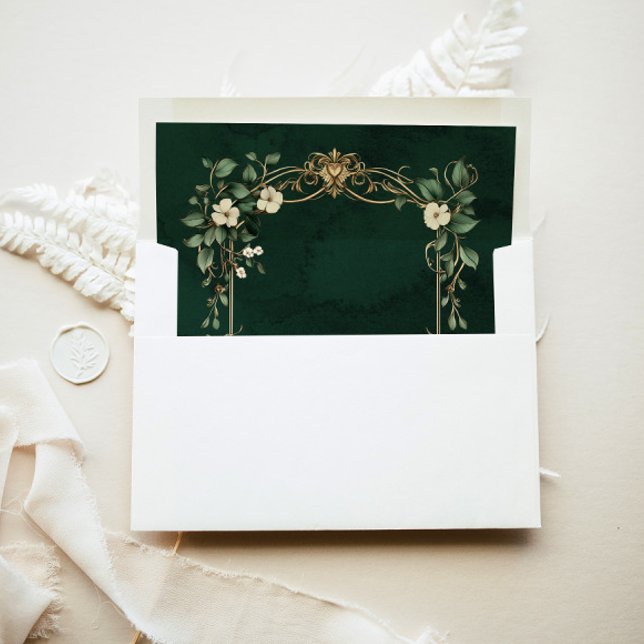 Green Gold Art Nouveau Enchanted Wedding Envelope Liner (Creator Uploaded)