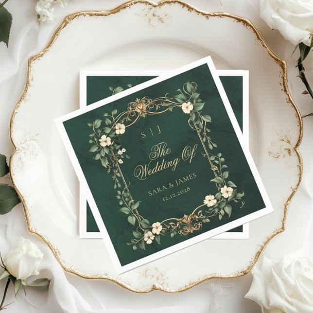 Green Gold Art Nouveau Enchanted Wedding Napkins (Creator Uploaded)