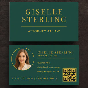 Green Gold Attorney at Law Photo QR Code Business Card