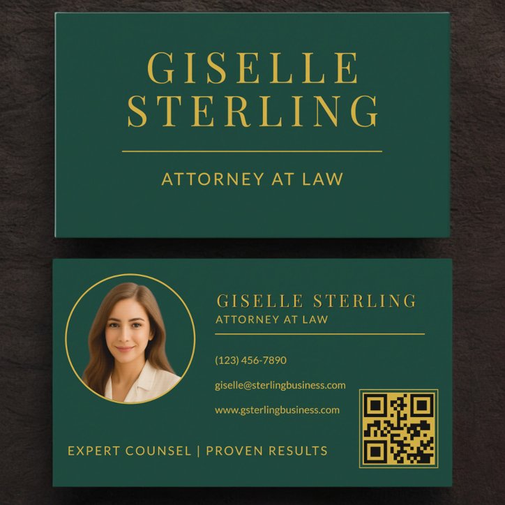 Green Gold Attorney At Law Photo QR Code Business Card