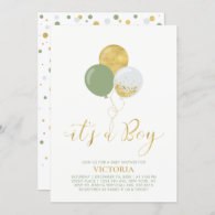 Green & Gold Balloons | Oh Baby Boy Baby Shower Invitation