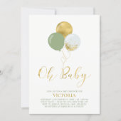 Green & Gold Balloons | Oh Baby Boy Baby Shower Invitation (Front)