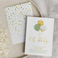 Green & Gold Balloons | Oh Baby Boy Baby Shower Invitation