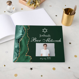 Green Gold Bar Mitzvah Party Photo Custom Guest Book