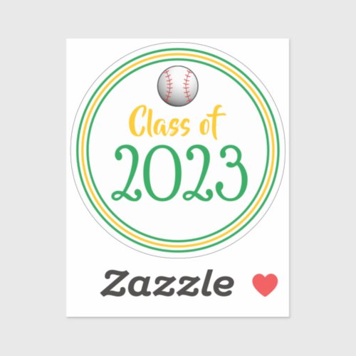 Green  Gold Baseball Class Year Graduation Sticker