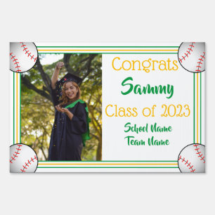 Green & Gold Baseball One Photo Graduation Sign