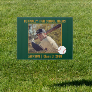 Green Gold Baseball Player Photo League Yard Sign