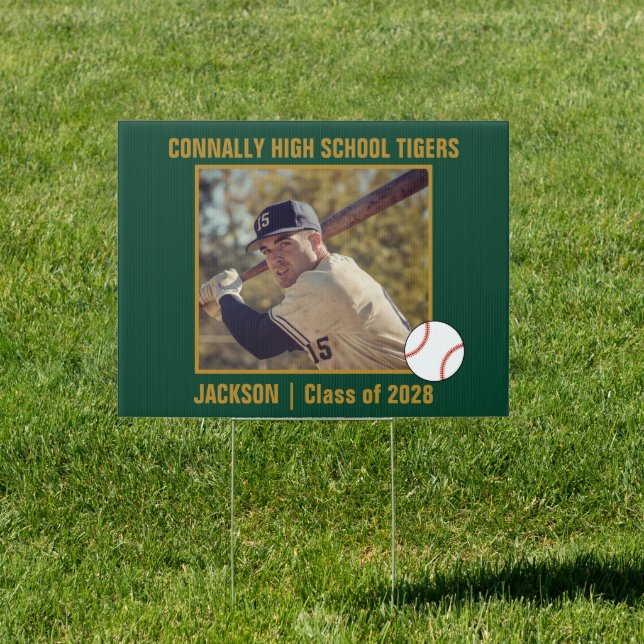 Green Gold Baseball Player Photo League Yard Sign (Insitu)