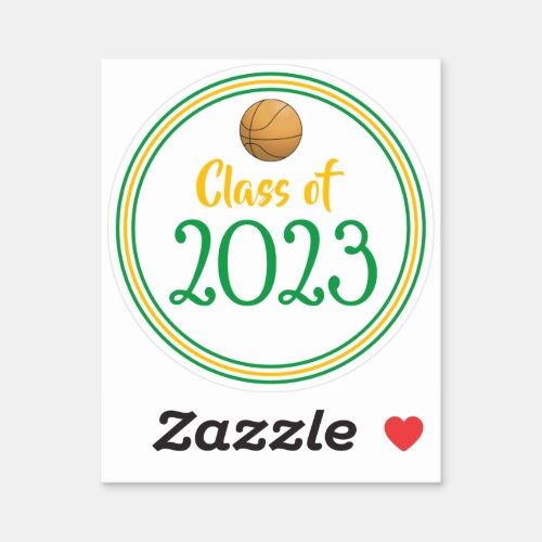 Green  Gold Basketball Class Year Graduation Sticker
