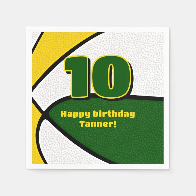 green gold basketball girls boys sports party napkins (Front)