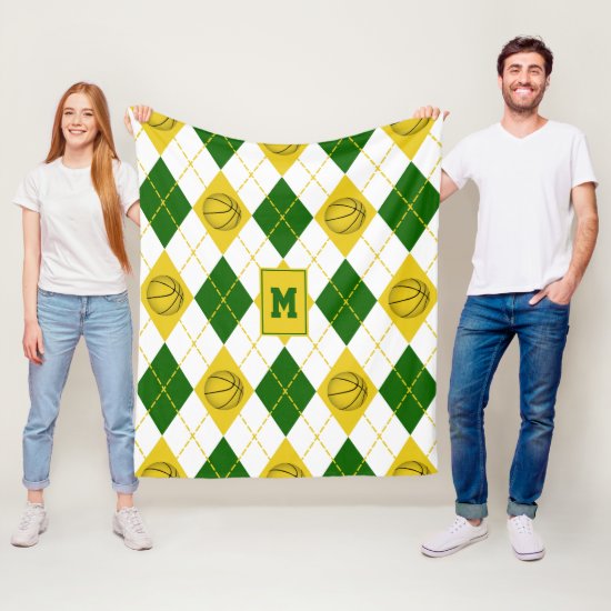 green gold basketball team colors argyle fleece blanket