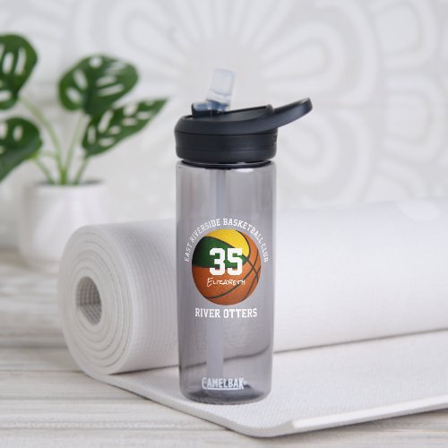 green gold basketball team colors personalized water bottle