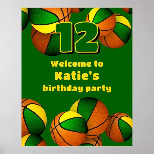 green gold basketball team colors party welcome poster (Front)