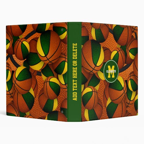 green gold basketball team colors sports pattern 3 ring binder