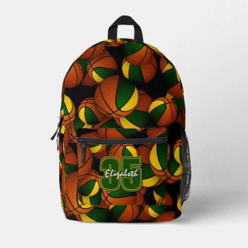 Green gold basketball team colors w jersey number printed backpack
