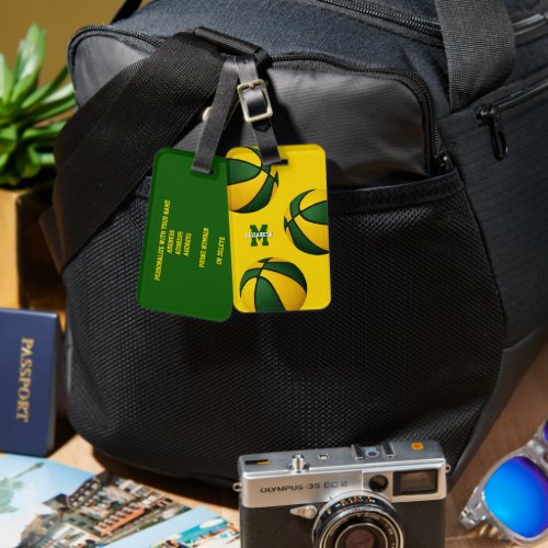 green gold basketball travel team colors luggage tag