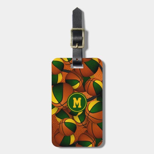 green gold basketballs pattern team colors luggage tag