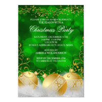 Green Gold Baubles White Christmas Holiday Party Card