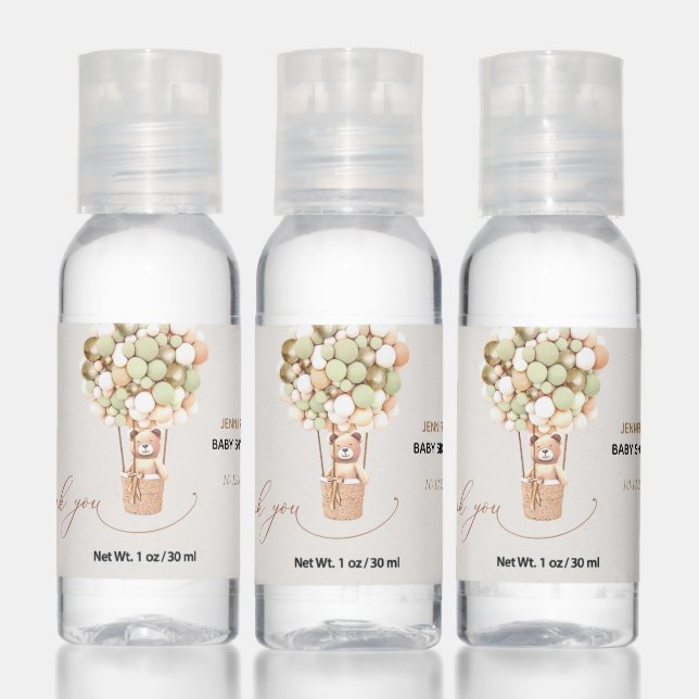 Green Gold Bear Baby Shower Balloons Hand Sanitizer (Set)