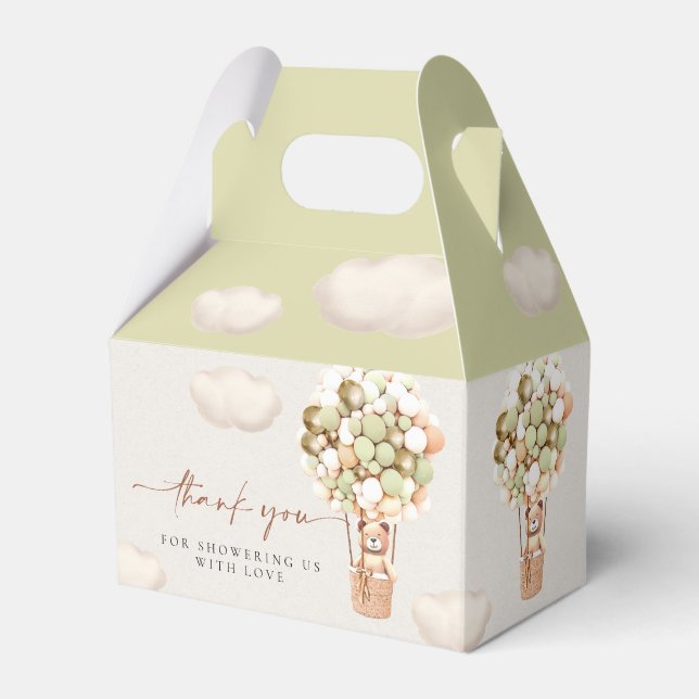 Green Gold Bear Balloons Favor Box (Front Side)