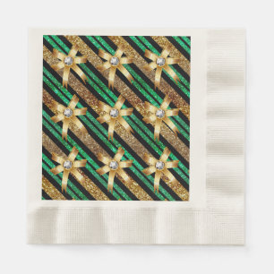 Green Gold & Black Faux Glitter Gold Diamond Bows Paper Napkins