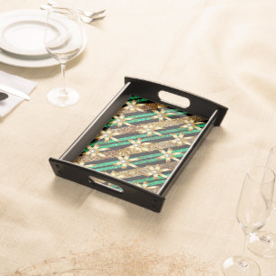 Green Gold & Black Faux Glitter Gold Diamond Bows Serving Tray