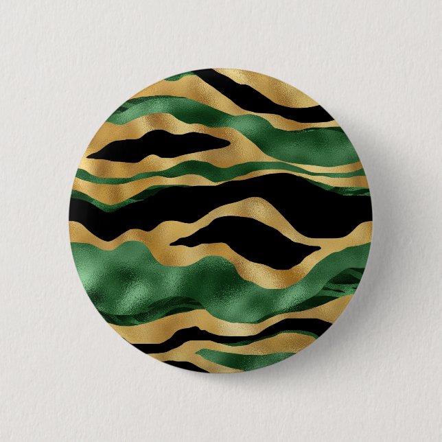 Green Gold Black Glitter Waves Button (Front)