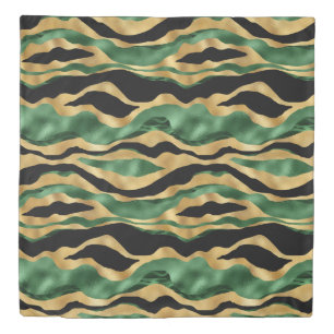 Green Gold Black Glitter Waves Duvet Cover