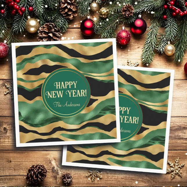 Green Gold Black Glitter Waves Napkins (Creator Uploaded)
