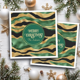 Green Gold Black Glitter Waves Napkins