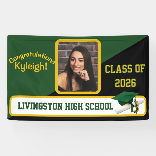 Green, Gold, & Black Graduation Banner (Horizontal)
