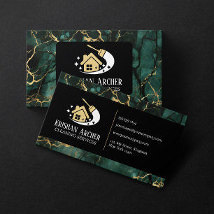 Green Gold Black Marble Cleaning Houses maid Business Card
