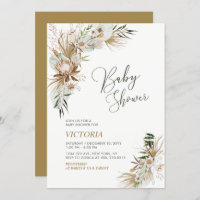 Green & Gold Boho Botanical Baby Shower Invitation