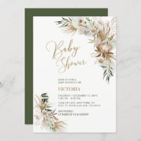 Green & Gold Boho Botanical Baby Shower Invitation