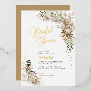 Green & Gold Boho Botanical Bridal Shower Foil Invitation