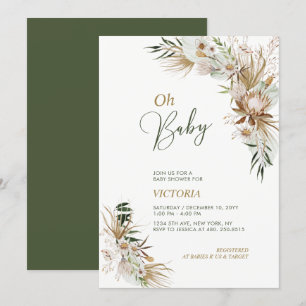 Green & Gold Boho Botanical Oh Baby Shower Invitation