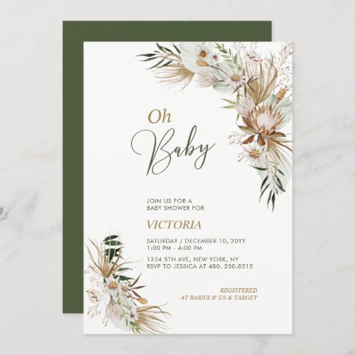 Green  Gold Boho Botanical Oh Baby Shower Invitation