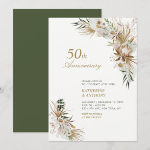 Green & Gold Boho Botanical Wedding Anniversary Invitation