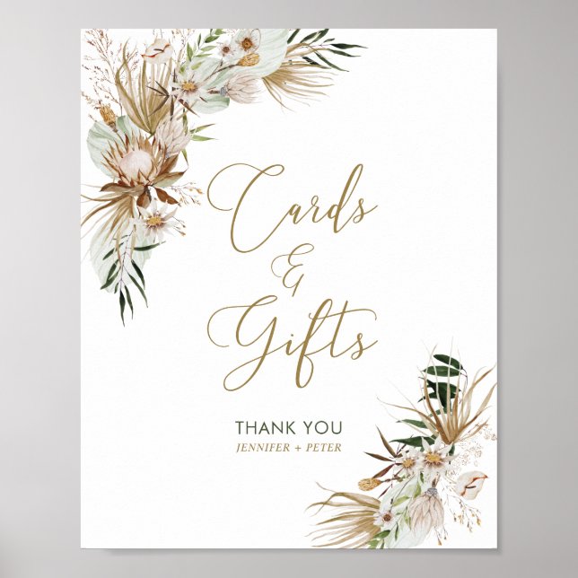 Green & Gold Boho Botanical Wedding Cards & Gifts Poster (Front)