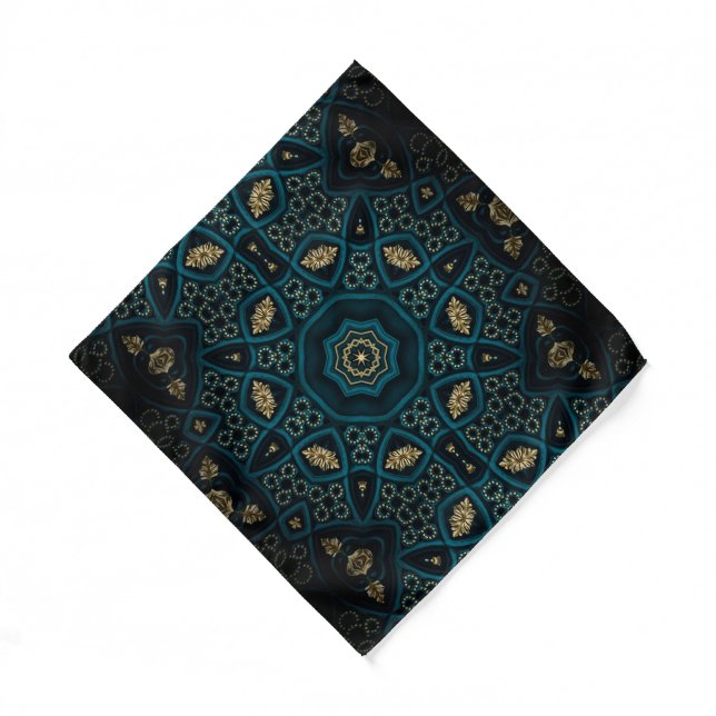 Green Gold Boho Rosette Mandala Bandana (Front)