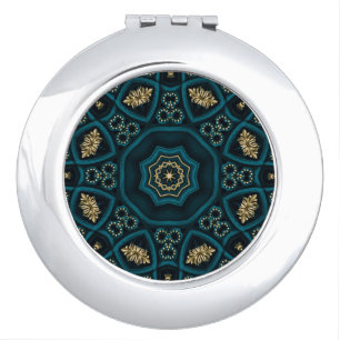 Green Gold Boho Rosette Mandala Compact Mirror
