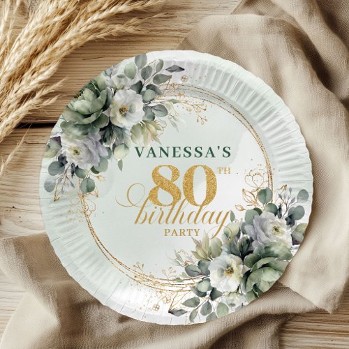 Green Gold Botanical 80th Birthday Celebration   Paper Plates