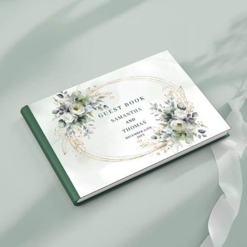 Green Gold Botanical Dusty Green Wedding Guest Boo Book