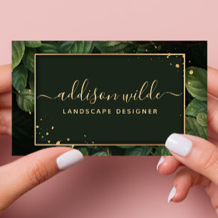 Green Gold Botanical Leaves Modern Foliage Business Card