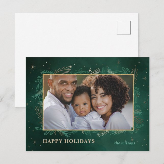 Green Gold Botanical Photo Holiday PostCard (Front/Back)
