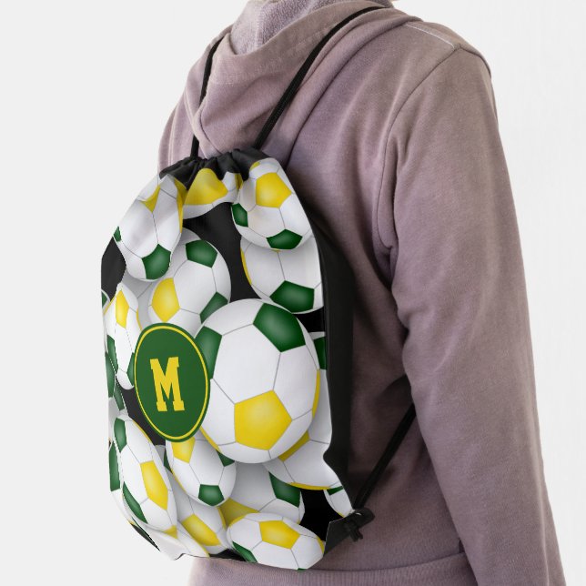 green gold boys girls team colors soccer drawstring bag (Insitu)
