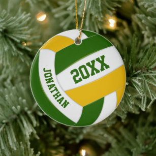 green gold boys girls team colors volleyball ceramic ornament