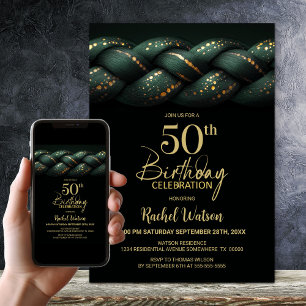 Green Gold Braid 50th Birthday Party Invitation