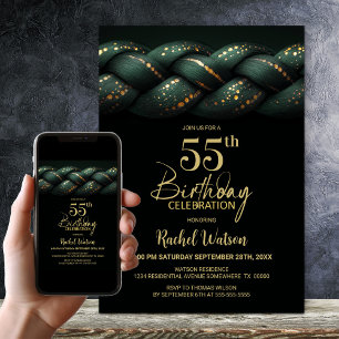 Green Gold Braid 55th Birthday Party Invitation