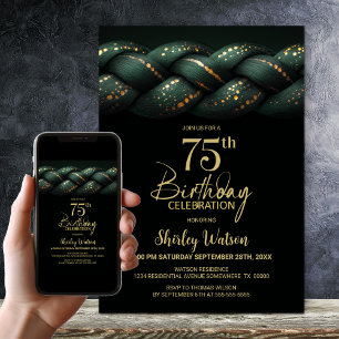 Green Gold Braid 75th Birthday Party Invitation